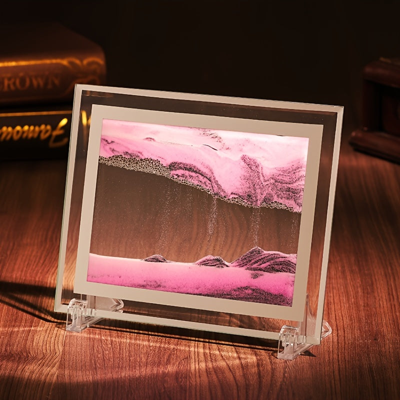 1pc Moving Sand Art Picture Round\u002FRectangular Glass 3D Deep Sea Sandscape In Motion Display Flowing Sand Frame Relaxing Desktop Home Office Work Decor,Christmas Gift