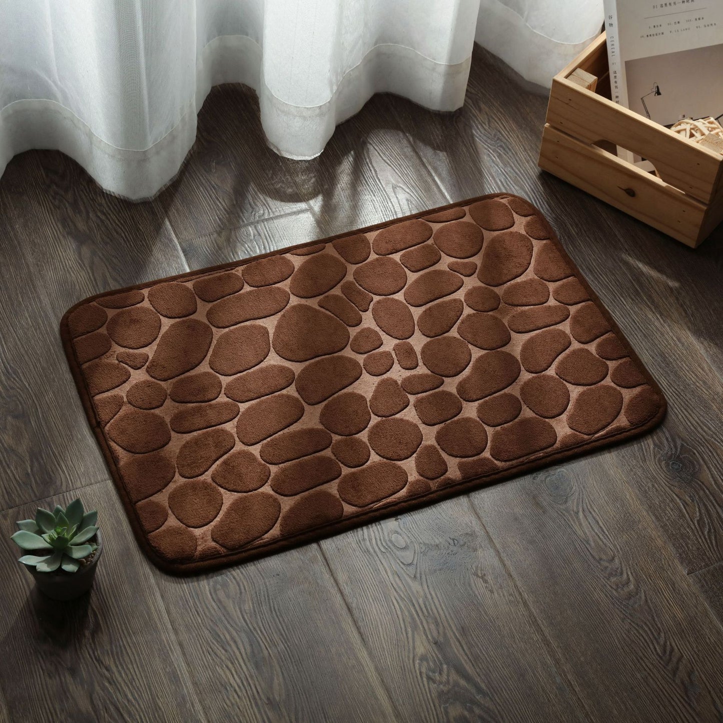 1pc Cobblestone Embossed Floor Mat, Non Slip Water Absorption BathMat, Soft And Cozy Toilet Mat, 4 Color Options, Bathroom Accessories