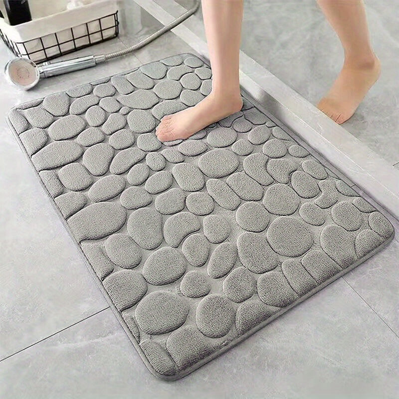 1pc Cobblestone Embossed Floor Mat, Non Slip Water Absorption BathMat, Soft And Cozy Toilet Mat, 4 Color Options, Bathroom Accessories