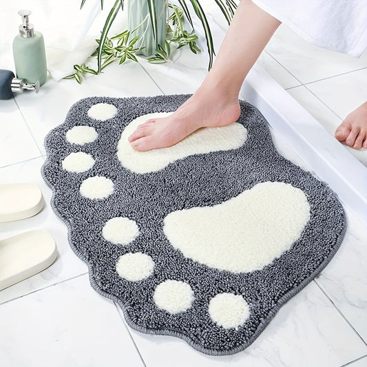 1pc Super Absorbent Microfiber Bath Mat with Non-Slip Grip for Bathroom, Toilet, Shower, and Kitchen - Cute Footprint Pattern for Home Decor and Bathroom Accessories